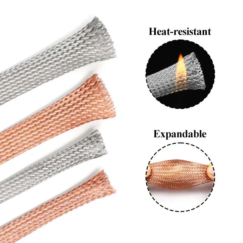 1/3/8/15M Copper Braided Sleeve Tinned Plating 2-28 mm Expandable Metal Sheath Screening Signal Wire Cable Shielded