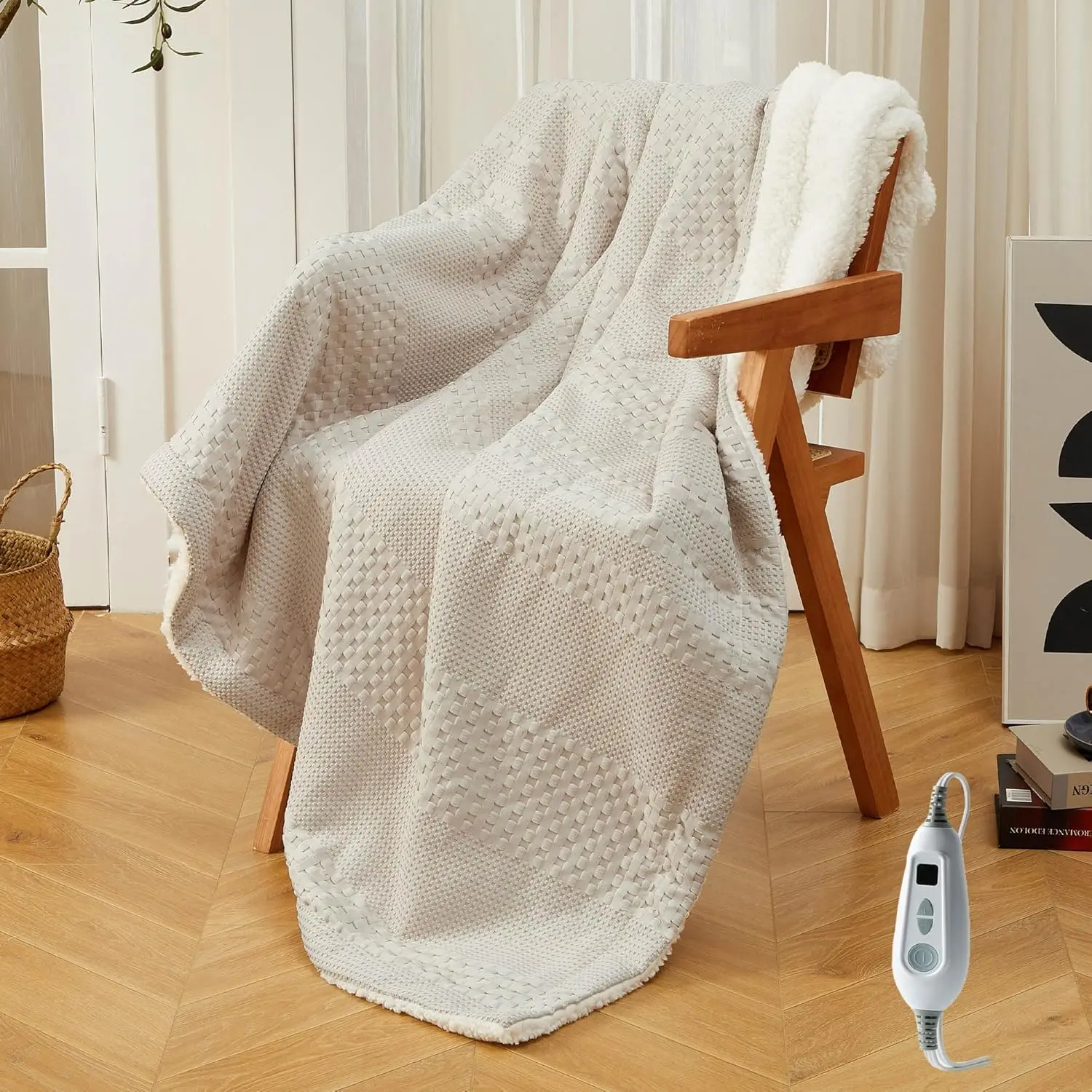 

Electric Heated Throw Blanket 50x60, Soft Waffle to Sherpa, 6 Heat Levels, Auto Off, Washable for Home Office