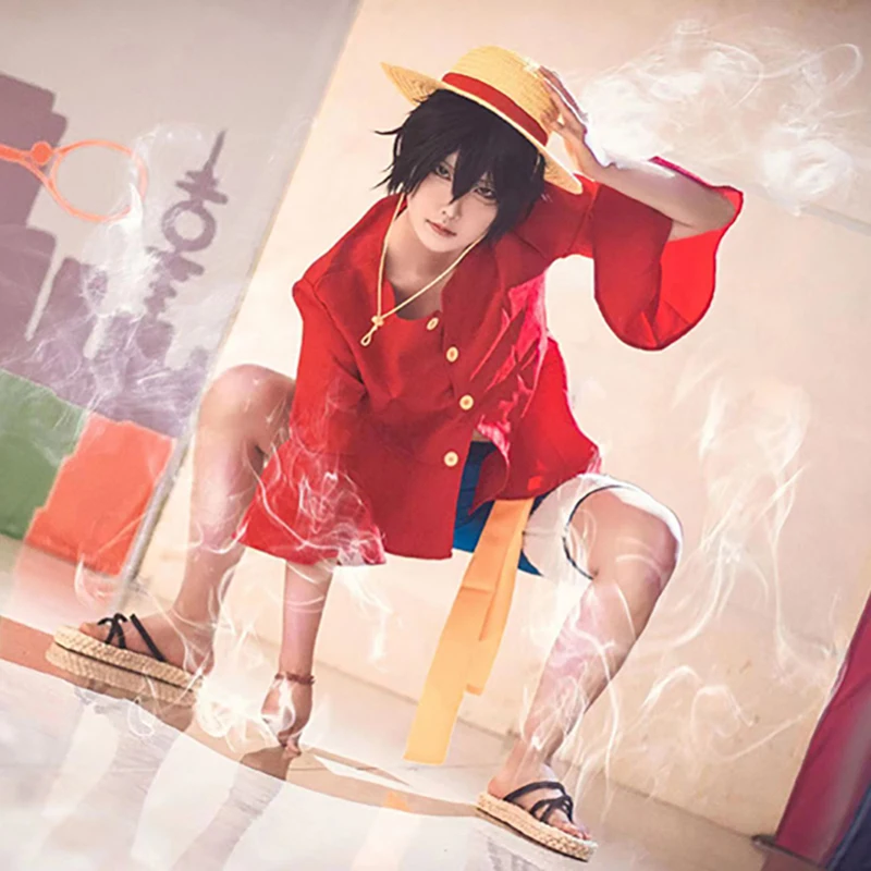 Anime One Piece Cosplay Costume Straw Hat Boy Country Monkey D. Luffy Clothes Christmas Party Carnival Adult Kids Shorts Kimono