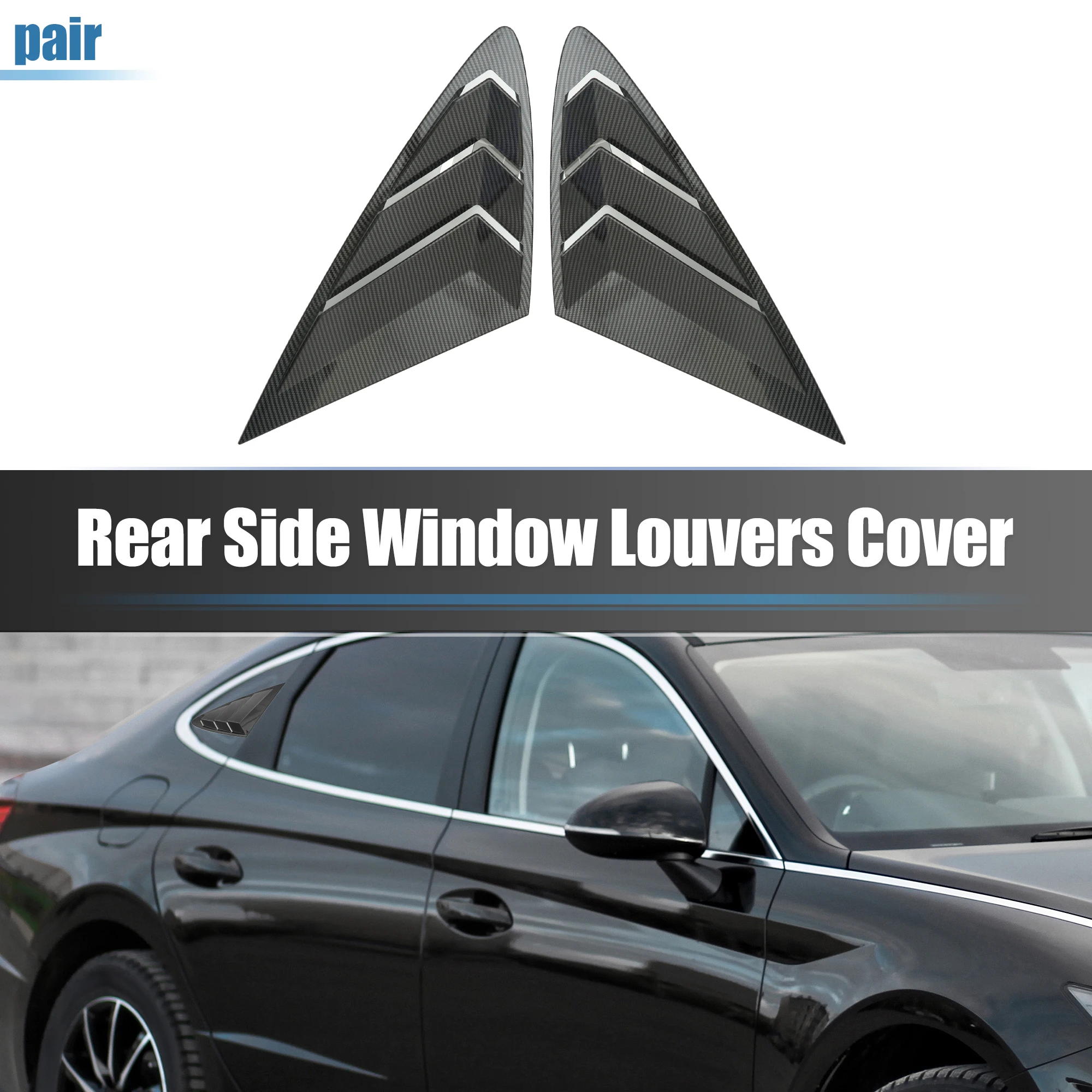 

Uxcell 1 Pair for Hyundai Sonata DN8 2020-2022 Rear Side Window Louver Shades Cover Carbon Fiber Pattern Black