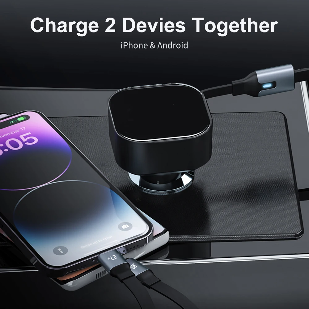 New Retractable Line Mobile Phone Car Charger Cigarette End Port Car Charging Point Super Fast Charging Xiaomi Huawei Apple 15