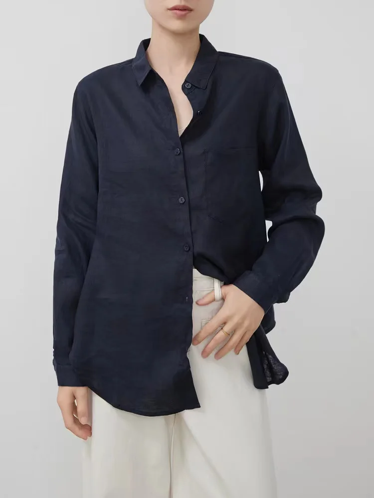 

Women's Loose Fit Long Sve Linen irt Simple Color Casual Base Layer Slimming Top Collar Button Plaet