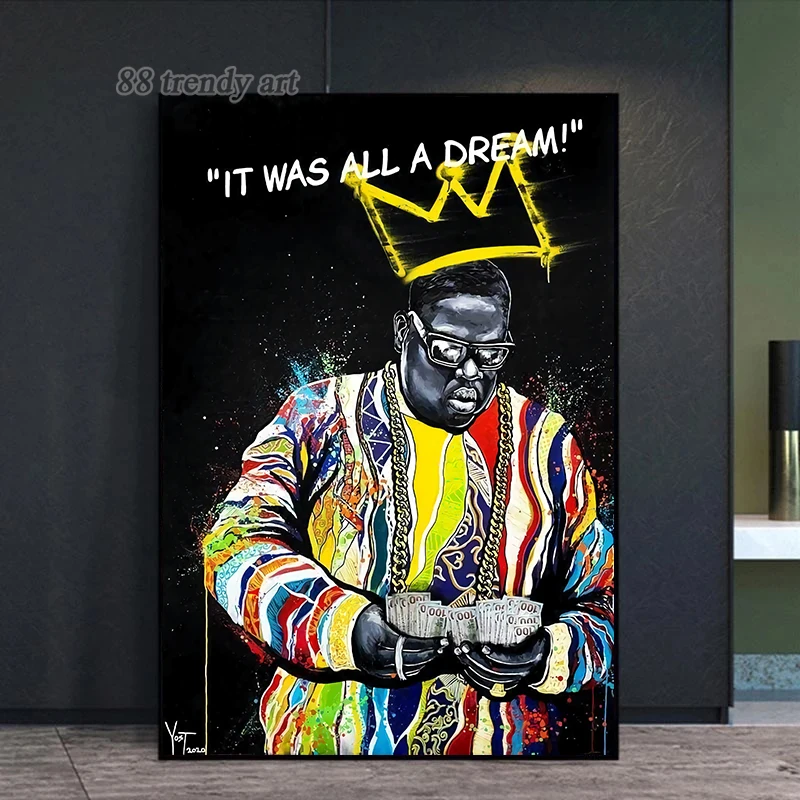 

Hip Hop Singer Biggie "It Was All A Dream" Poster Prints Wall Art Canvas Painting Abstract Rapper Portrait Pictures Home Decor