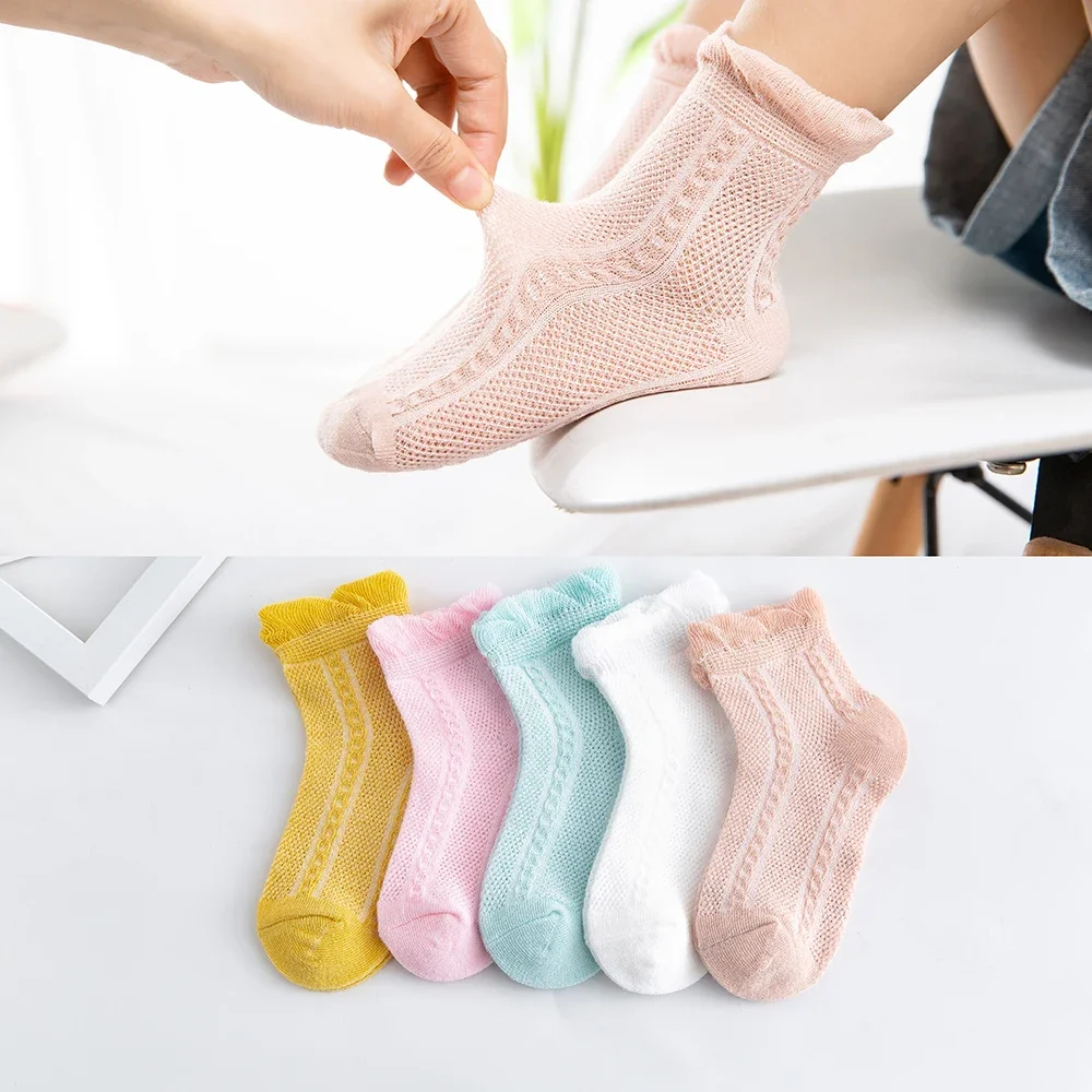 

5Pairs/lot 2-9Y Baby Socks Summer Cotton Jacquard Thin Kids Socks Solid Colorful Girls Mesh Cute Newborn Boy Toddler Socks Baby