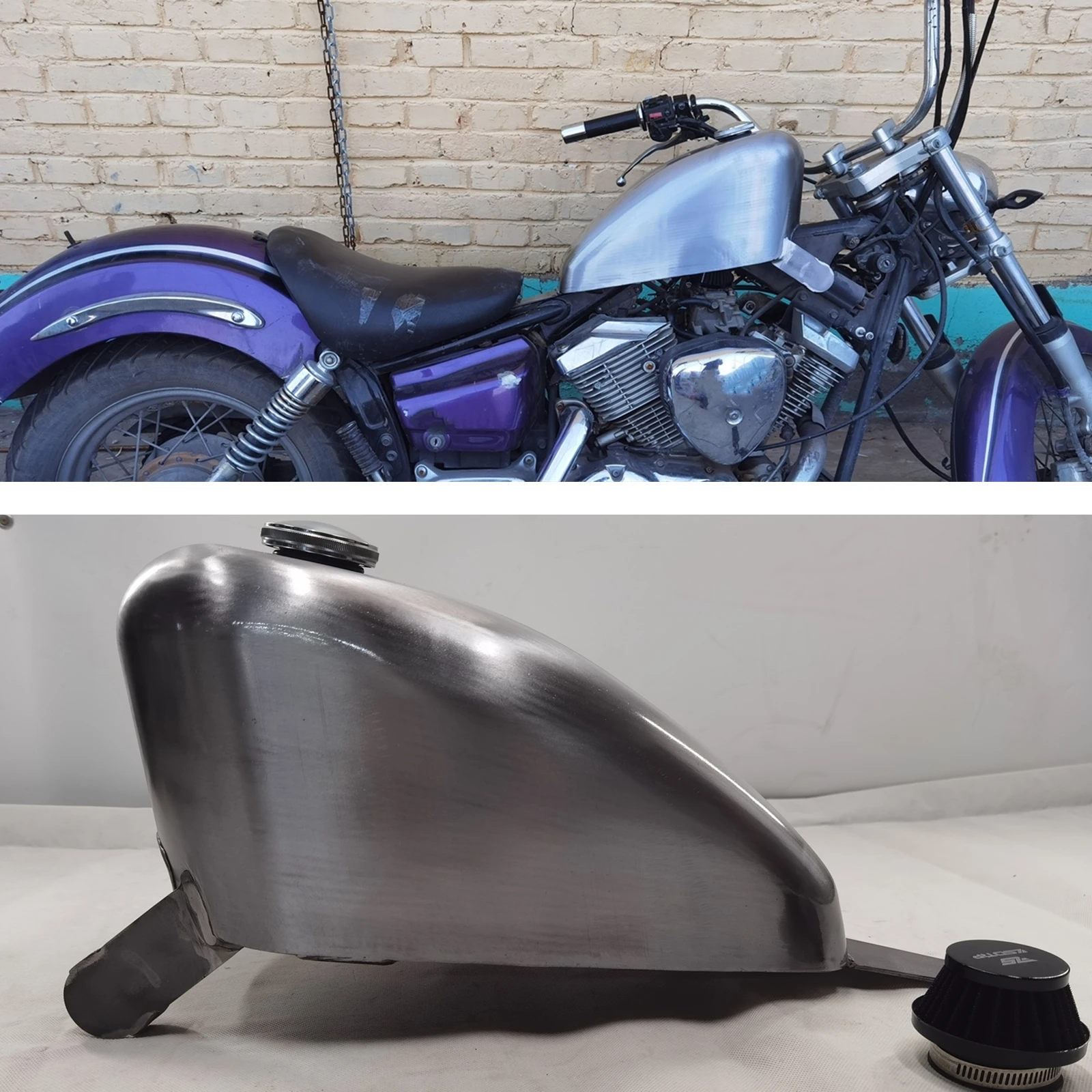 

Motorcycle Silvery 8L Fuel Tank With Oil Cap For YAMAHA DRAGSTAR 250.