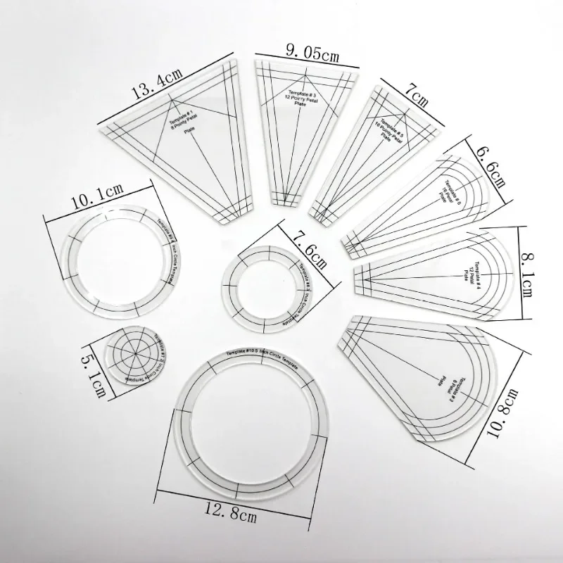 10Pcs Acrylic Template Set Quilting Template Free Motion Sewing Ruler for DIY Crafts Drawing Sewing Cutting Patchwork Ruler Tool