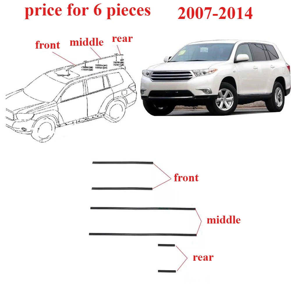 6 Pieces Roof Sink Rubber for Toyota Highlander 2008-2014 Weatherstrip Seal Roof Layering Seal for Highlander 2009