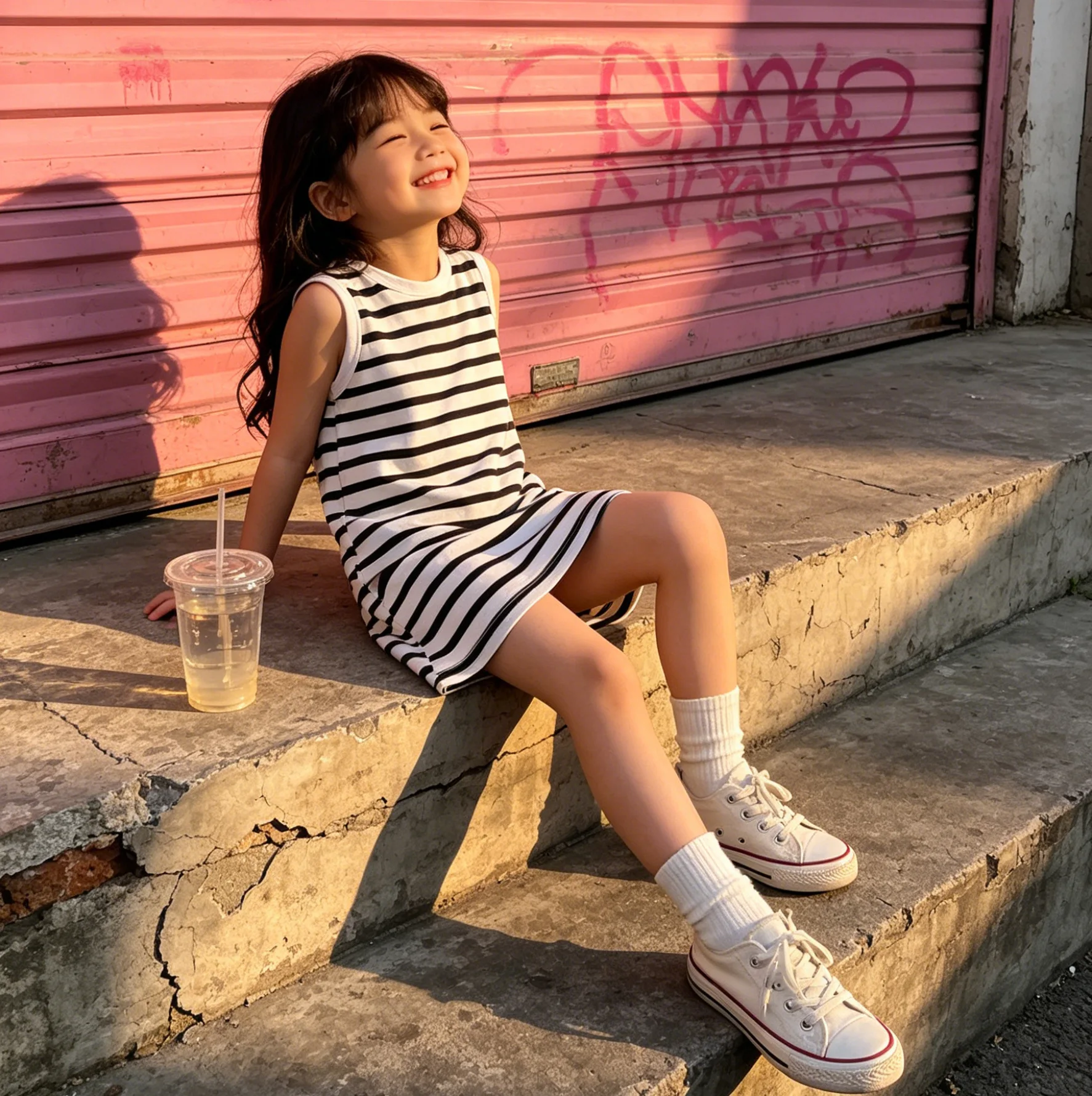 Girls Summer 2026 New Childrens Black and White Striped Sleeveless Vest Dress Simple and Versatile Casual Baby Summer Outfit