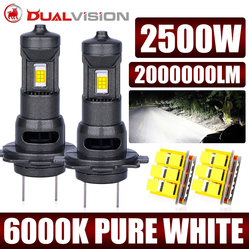 

Dualvision LED H7 Headlights 2500W 2000000LM Car Lights 5570 CSP Chips STG PTF High Low Beam 6000K 1: 1 Mini Size Plug&Play 12V