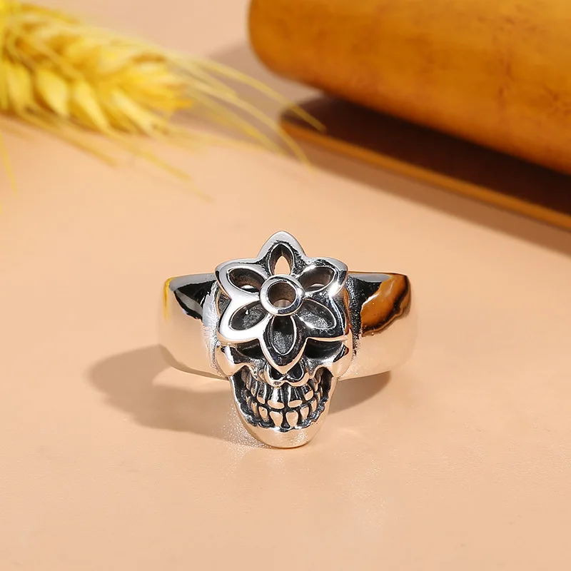 S925 sterling silver men ring stylishfashion punk style skull ring niche style design dark style index finger ring