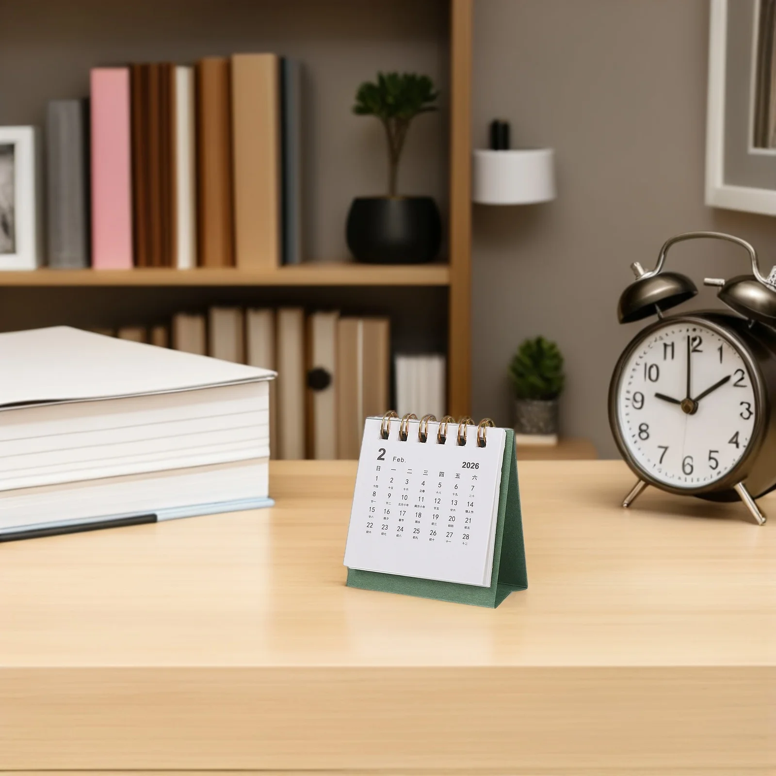 4 個 2025-2026 ミニデスクトップカレンダー厚紙スタンディングフリップデザインコンパクトオフィス教室スケジュール装飾カレンダー