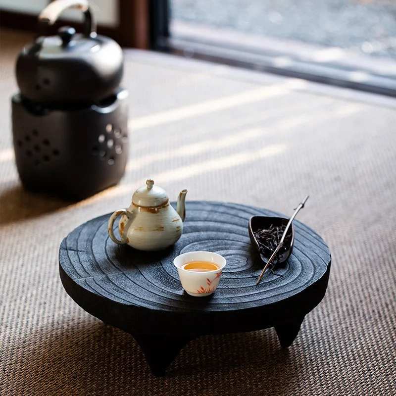 

Журнальный столик из массива дерева в стиле Ваби-Саби, низкий столик с отделкой под обожженное дерево для татами, приставной столик в японском стиле с эффектом состаривания для подоконника