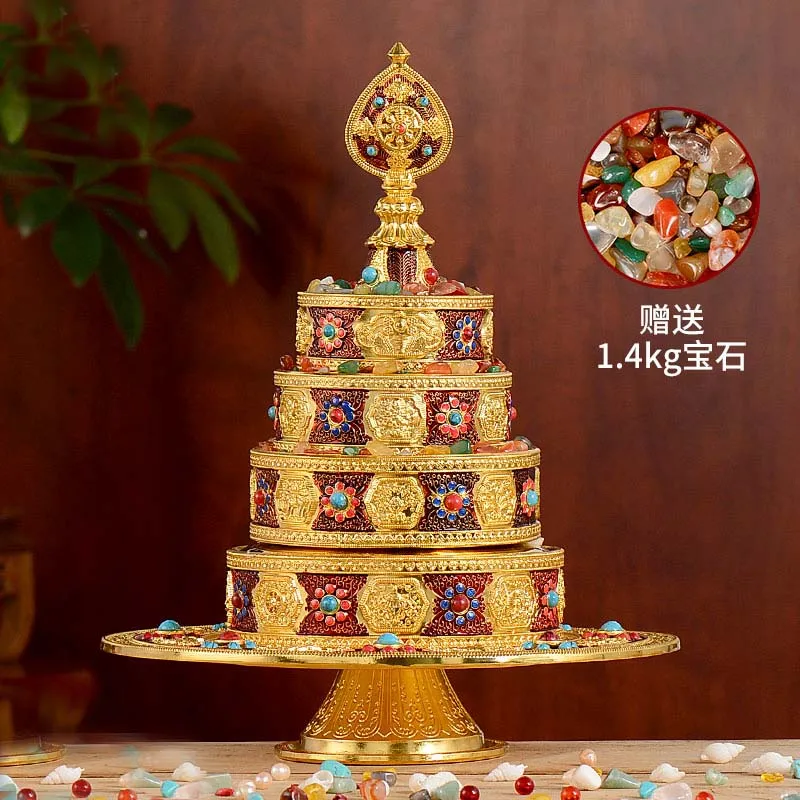 Buddhism High-grade brass Buddhist worship implement HOME family effective protection Nepal Auspicious Symbol gemstone mandala