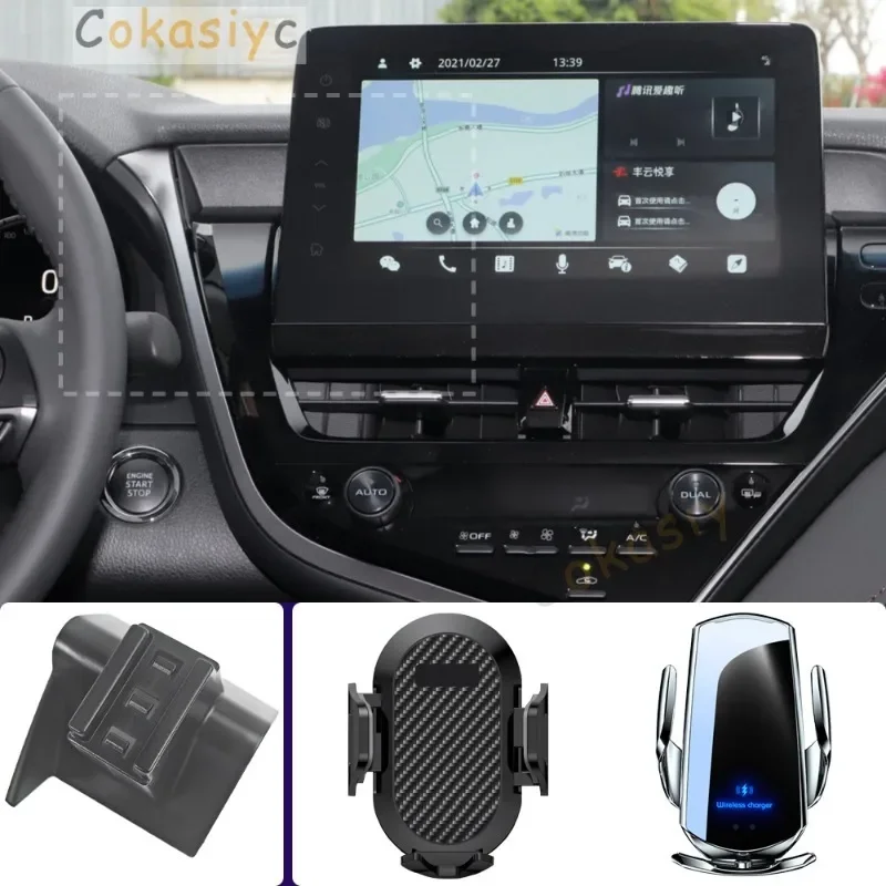 

Автомобильный держатель для телефона для Toyota Camry XV70 2021 2022, крепления для мобильных телефонов, автомобильная беспроводная зарядка, специальные аксессуары с фиксированной базой