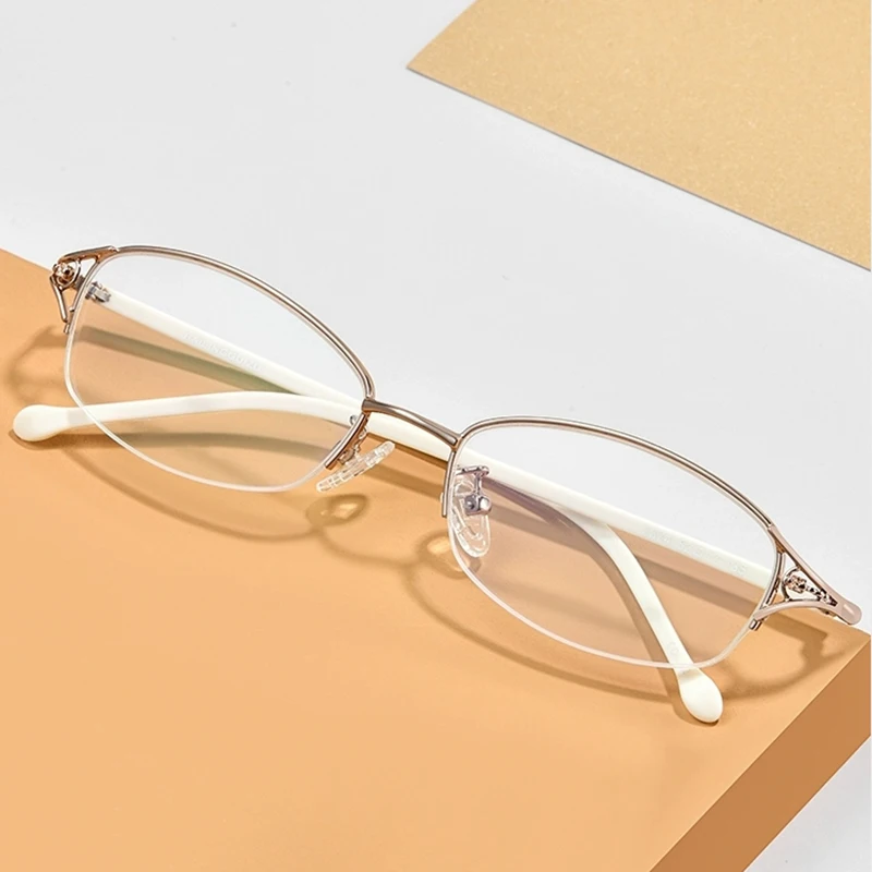 EOOUOOE Women Eyeglass Metal Acetate Optics Glasses Myopia Hyperopia Diamond Half Frame Daily Glasses Recipe Anti Reflective