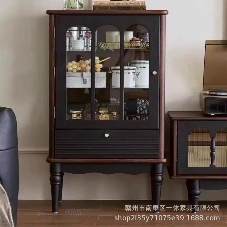 미국식 사이드 캐비닛 수납장 원목 높은 사이드 캐비닛 프렌치 레트로 고급 거실 와인 캐비닛 책장