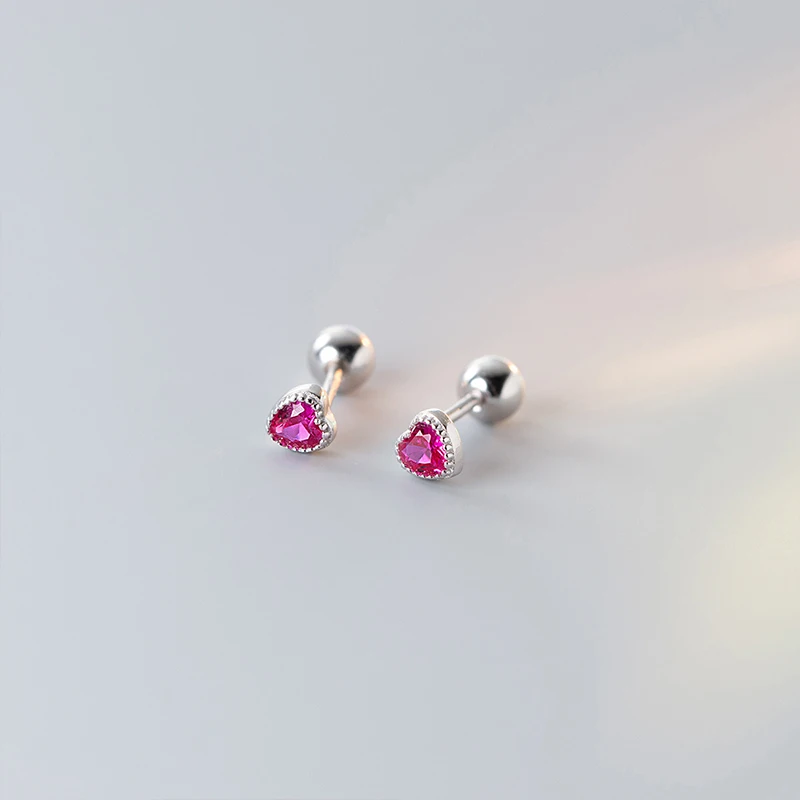 Sweet Romantic Crystal Zircon Heart Studs Earrings for Women/Men Helix Tragus Cartilage Piercing Jewelry Gift