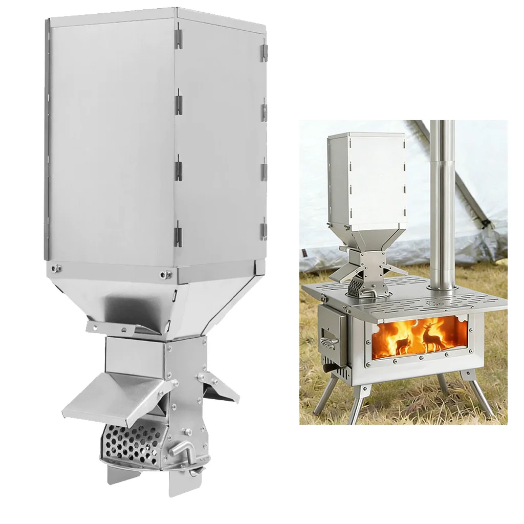 

Портативная печь на пеллетах для кемпинга, из нержавеющей стали, с большой емкостью, для палаток, уличная печь на пеллетах, аксессуары для активного отдыха