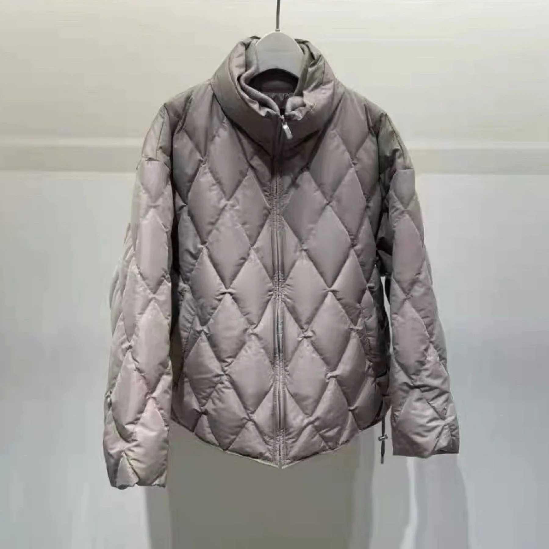 

Casual Loose ort Goose down Jaet Lemon Cheese Autumn Winter Simple Sle Quilted Diamond Pattern Stand Collar Zipper Closure