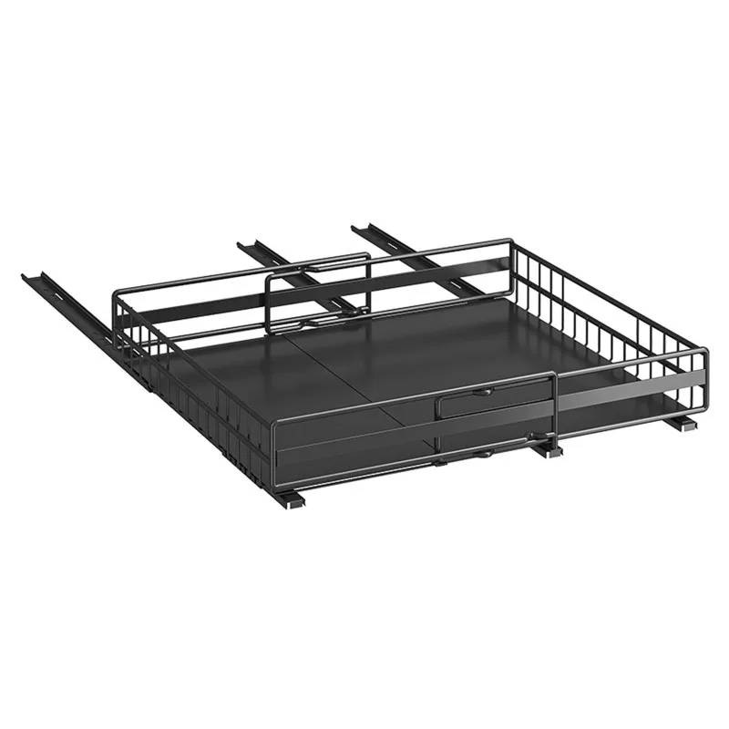 Cabinet Basket Rack Non-punching Retractable Seasoning Dishes Storage Under The Kitchen