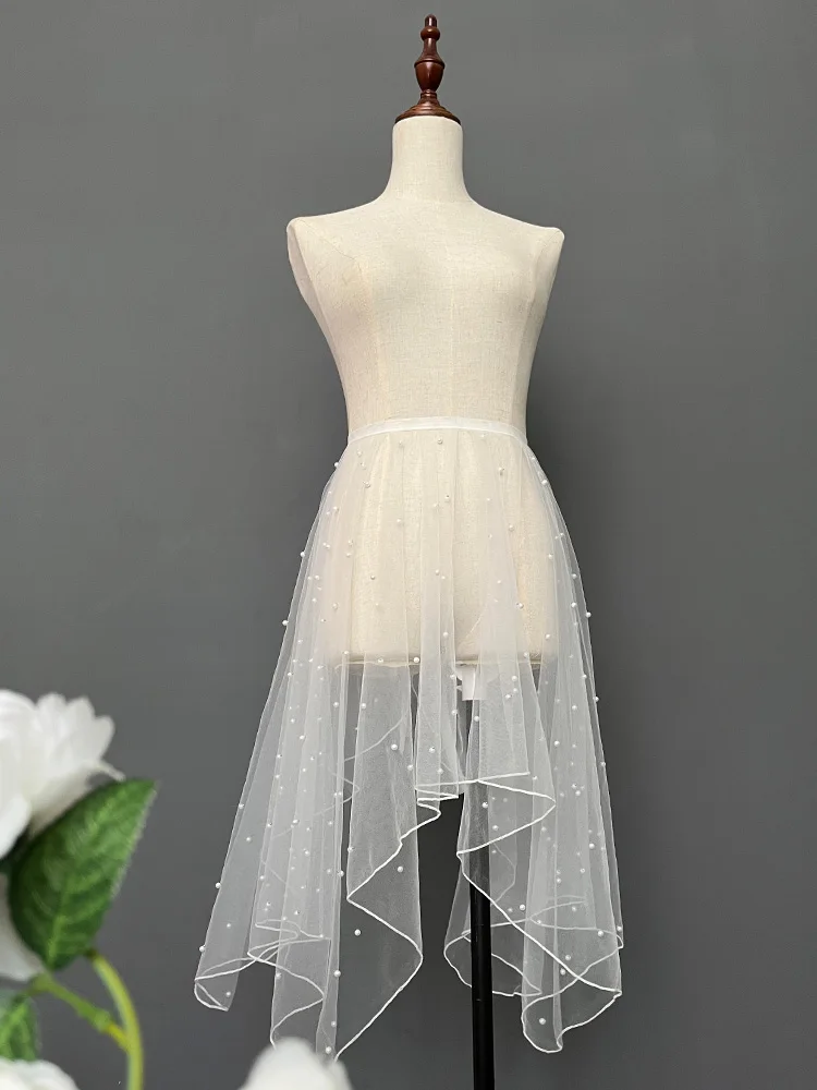 Sweet Lolita Asymmetrical Waist Curtain Sheer Mesh Cover up Skirt Women Summer See-through Sunscreen Beach Skirts White Black