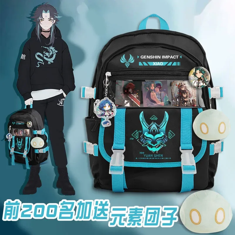 Genshin Impact Cosplay Xiao Unisex Students Bag Backpack Cartoon Bookbag Oxford Cloth Back To School Christmas Gifts