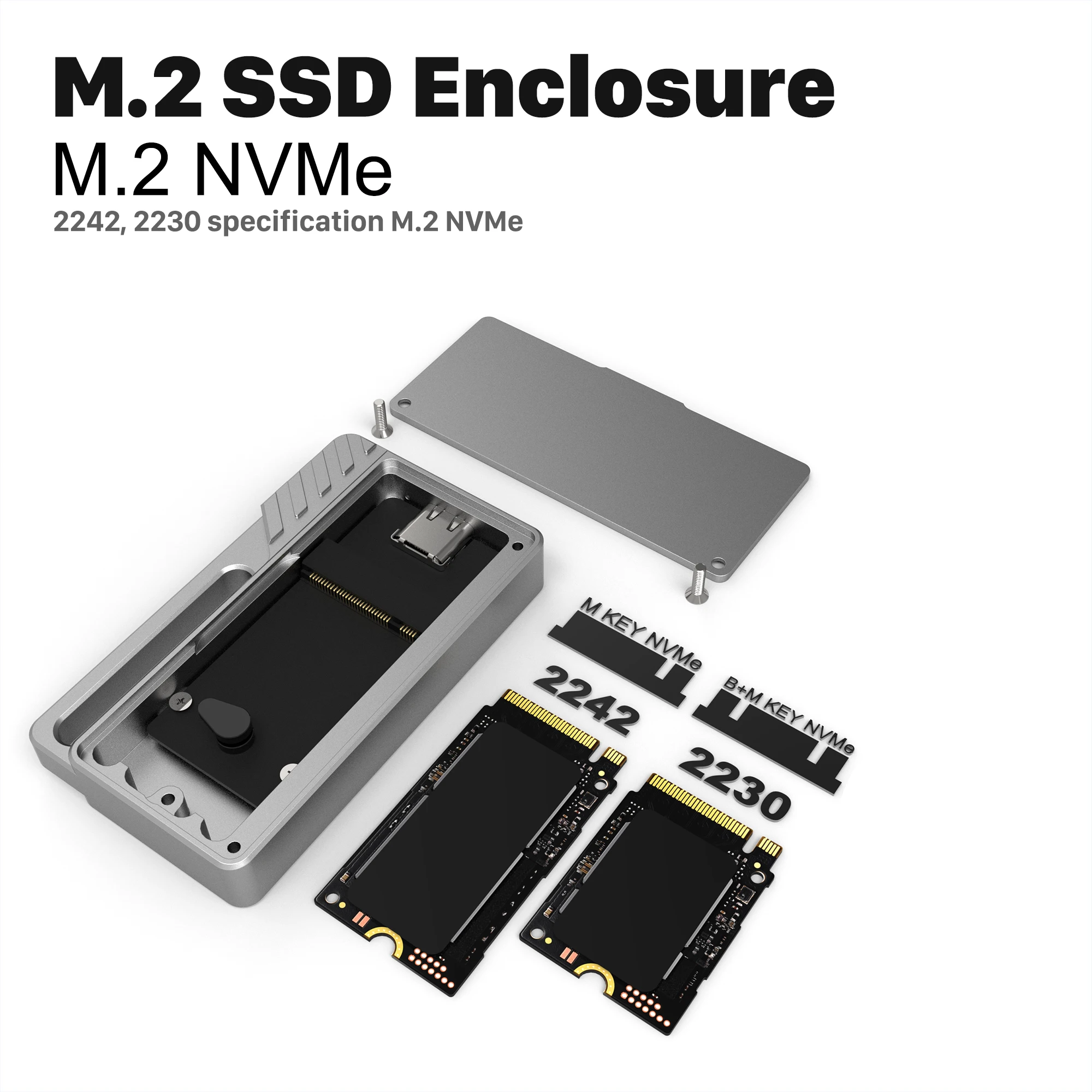 2230 Enclosure 2242 M2 NVMe Case USB3.2 Gen2 10Gbps Portable for Desktop Laptop USB C NVMe Box for SN740/SN530/PM991a/BG4/BC901