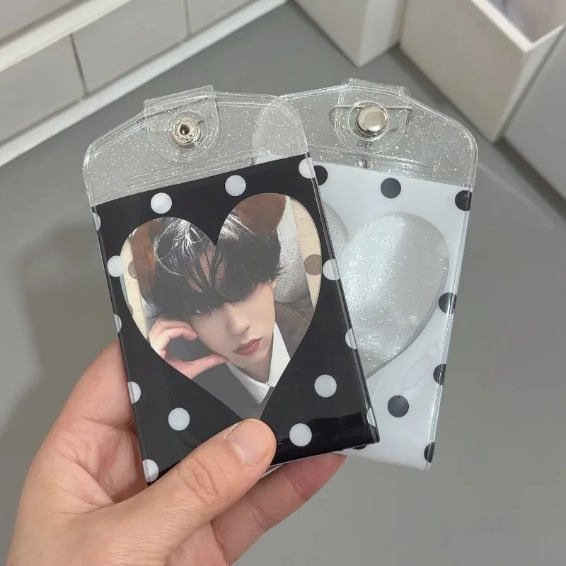 Polka Dot Transparent PVC Photo Frame INS Style Card Holder with Lanyard 3 Inch Kpop Photocard Sleeves Wholesales Creative Gifts