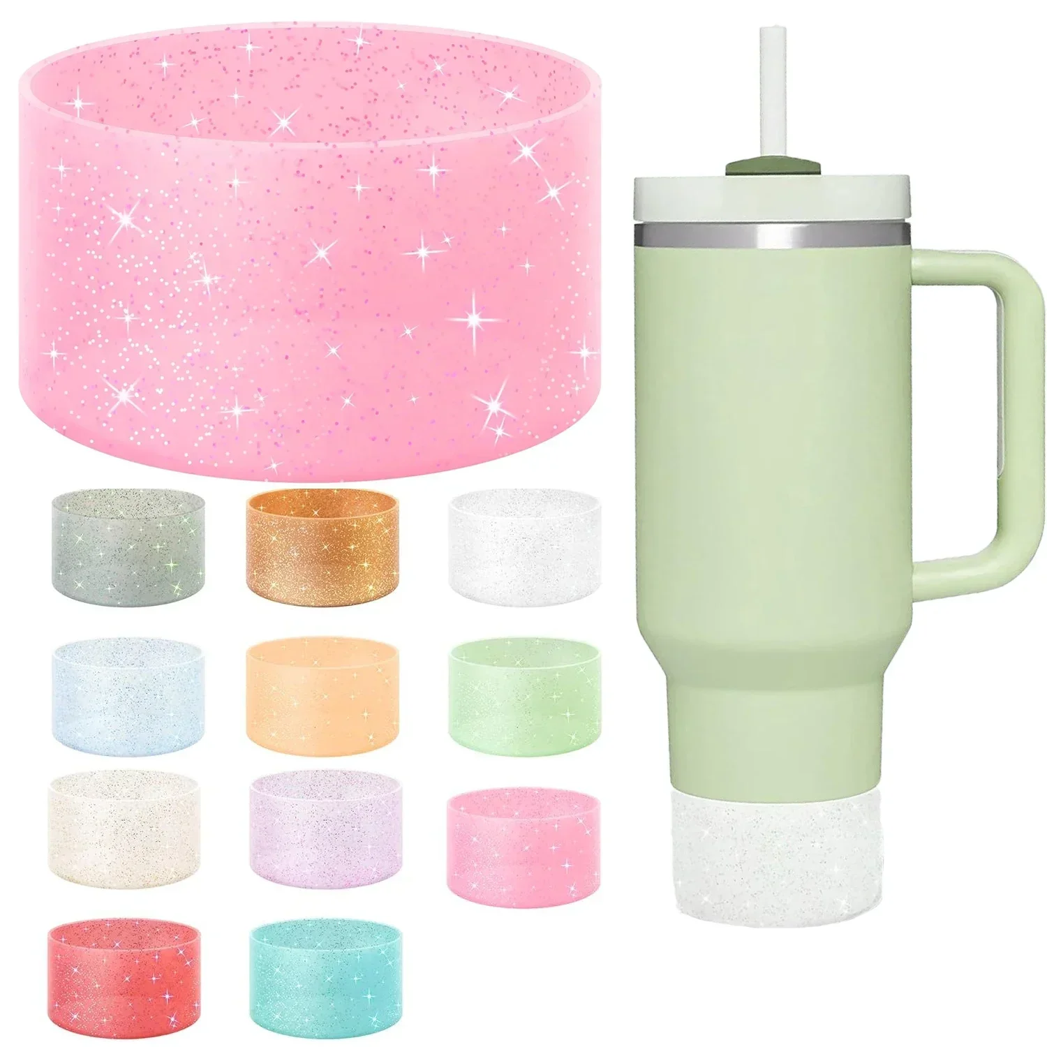 Silicone Glitter Bottle Bottom Sleeve Cup Accessories Anti-Slip Water Bottle Pad Heat Insulation Sports Cup Cover for Tumbler