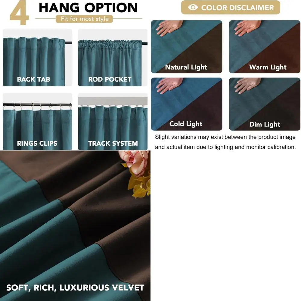 

Бархатные лоскутные шторы с термоизоляцией, звукоизоляционные и затемняющие, 2 панели, 52x96, бирюзовый/коричневый для гостиной/спальни