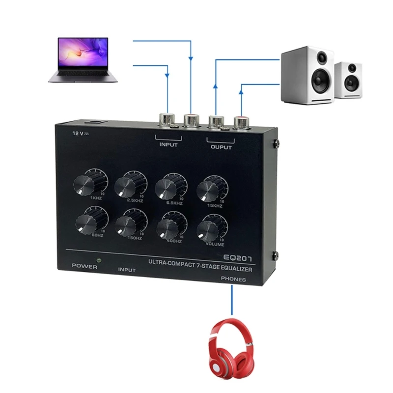 EQ207แอมพลิฟายเออร์ขยายเสียงที่แม่นยำ7แบนด์พร้อมเสียงแหลมตรงกลางเบสสำหรับการปรับเสียงที่ดีขึ้นและแม่นยำ