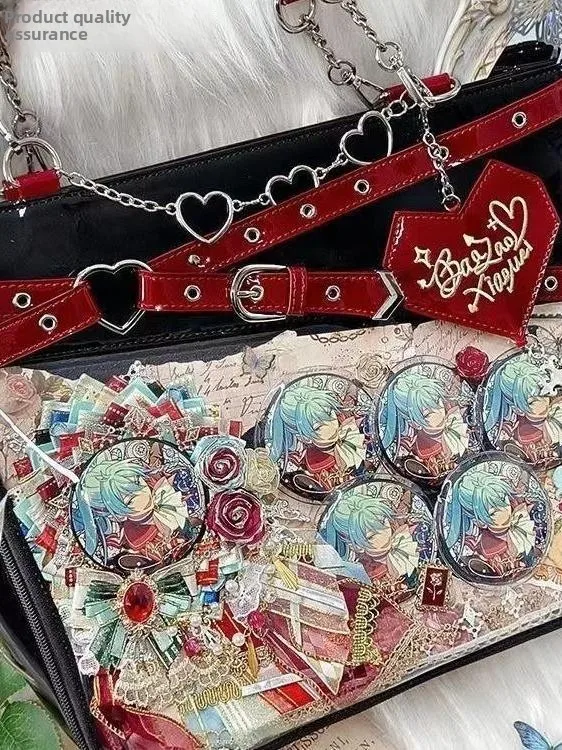 

Оригинальная субкультура Spicy Girl, большая емкость, прозрачная многослойная сумка через плечо с цепочкой в форме сердца, сумка на одно плечо, красная сумка для боли