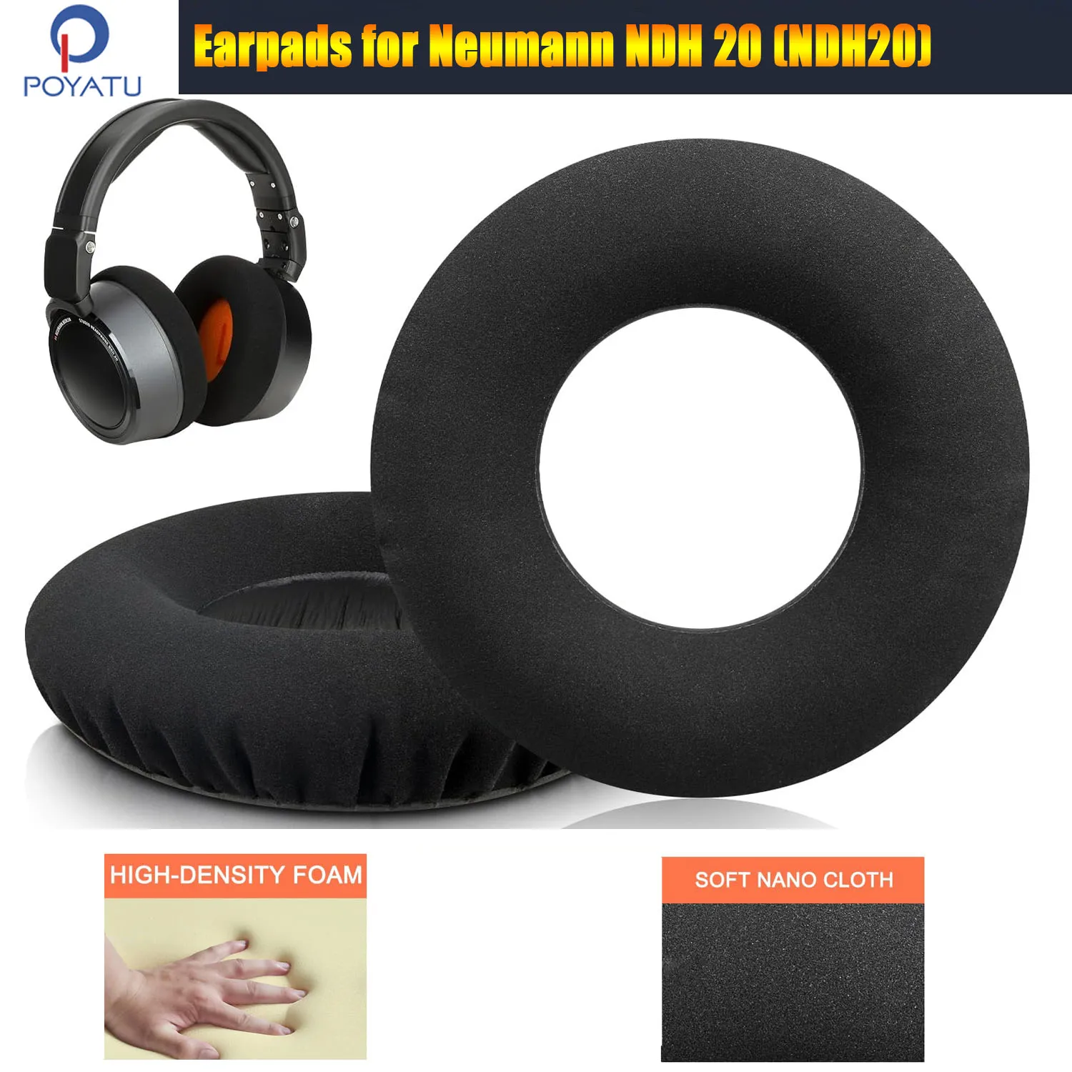 

Подушечки Poyatu для студийных наушников Neumann NDH 20 NDH20, нано-кожа, губка из пены с эффектом памяти, амбушюры, запасные части для наушников
