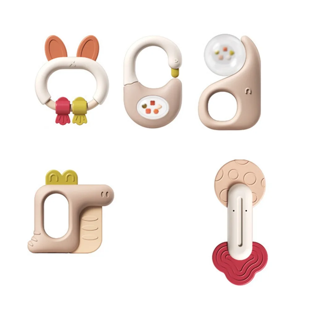 

5/6Pcs Creative Silicone Cartoon Rattle Toys Soft Ring Design Infant Teething Chewing Non-slip Grip BPA Free