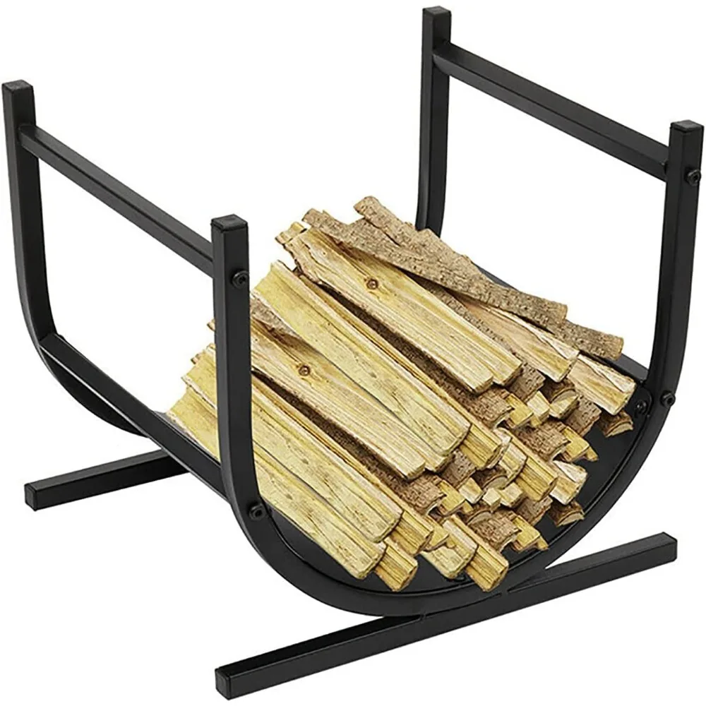 Arco Rack de madeira ao ar livre para lenha, Black Metal Log Rack, madeira, kindling, minimalista