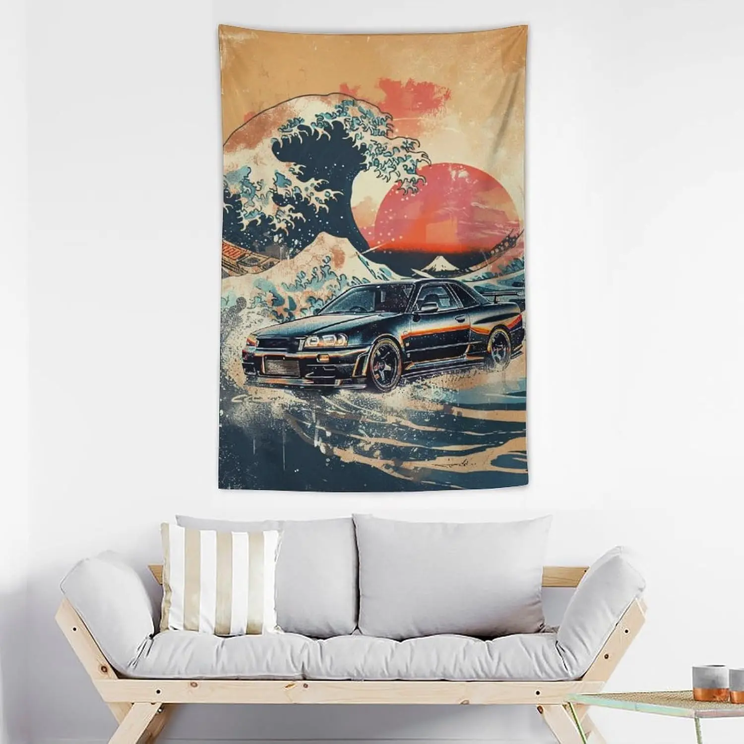 سيارة نسيج بارد الرياضة سيارة جدار الفن اليابانية موجات كبيرة جدار ديكور الرجعية ديكور غرفة السيارة للرجل الكهف المرآب مكتب غرفة نوم #3