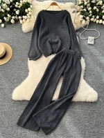 SINGREINY 2026 Winter Thick Women Suits Loose Sweater Tops+High Waist Wide Legs Long Pants Autumn Solid Causal Warm 2 Piece Sets - Image 4