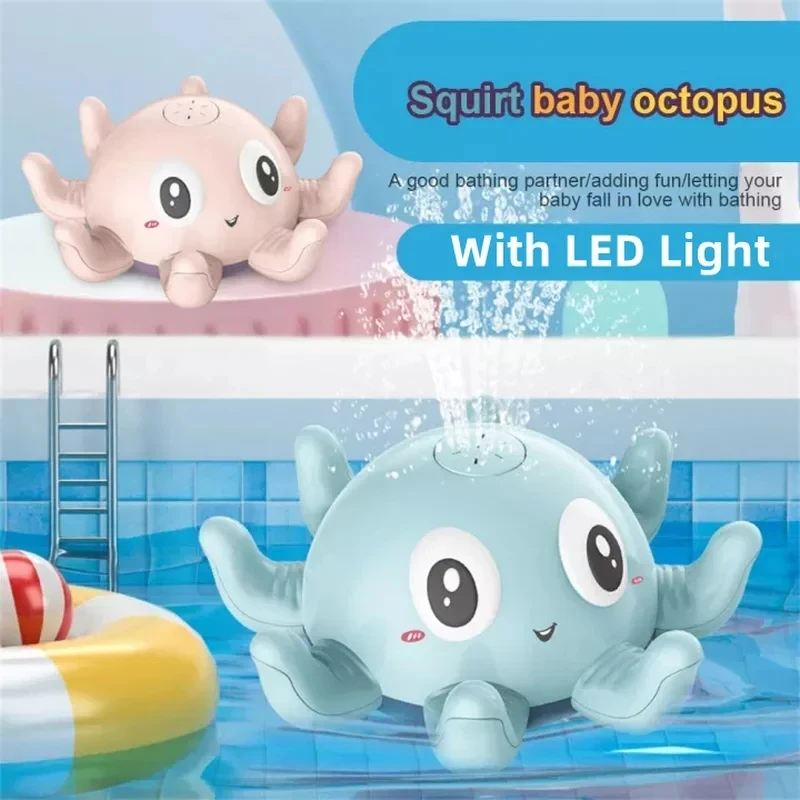 Juguetes de baño eléctricos para bebé, rociador automático de pulpo y ballena, juguete de bañera, piscina con música, luz LED, regalo para niños