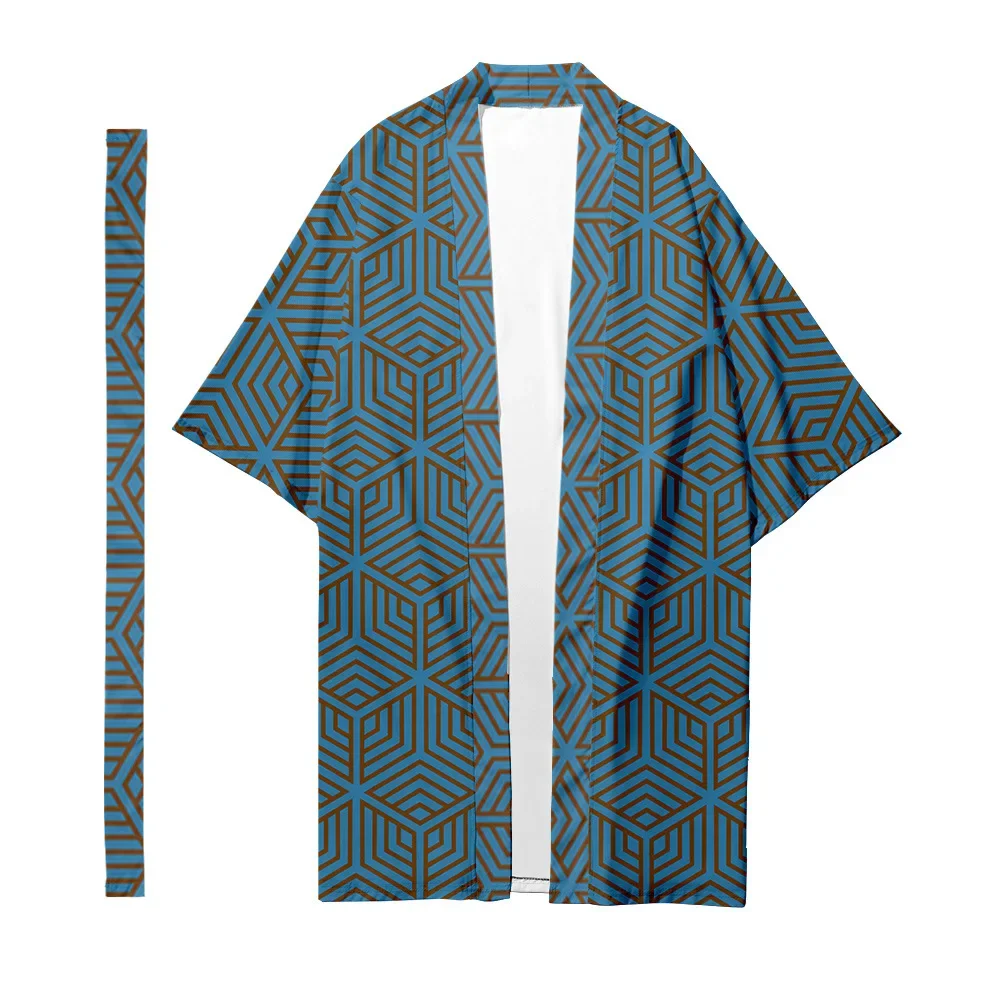 

Men's Japanese Traditional Ethnic Long Kimono Cardigan Fashion Women Kimono Textured Pattern Kimono Elegant Shirt Yukata Jacket