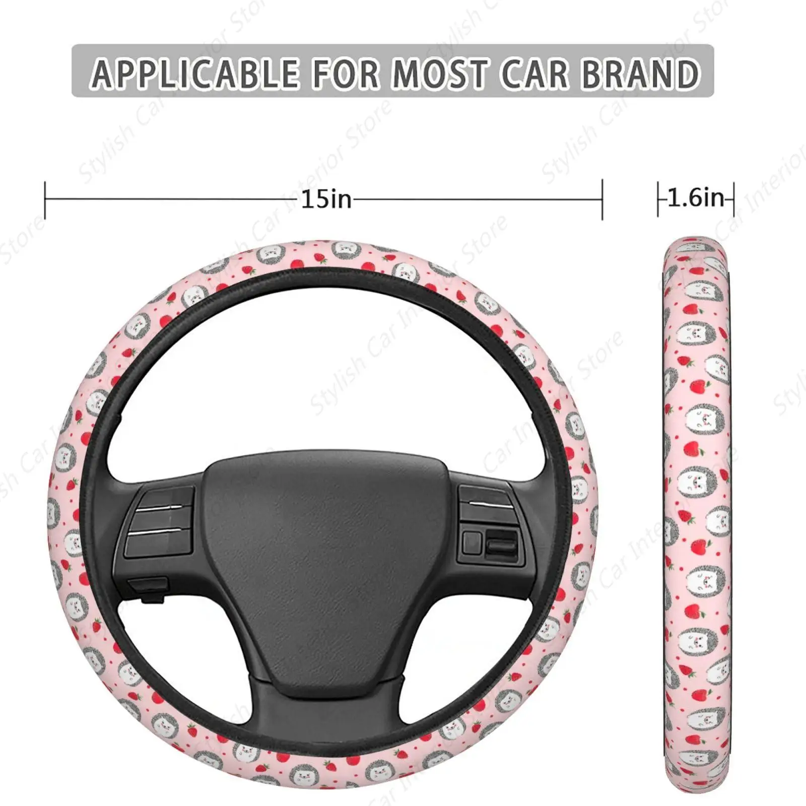 Hedgehogs Elastic Stretch Steering Wheel Cover, Anti-Slip and Durable Car Steering Wheel Accessories for Women Men