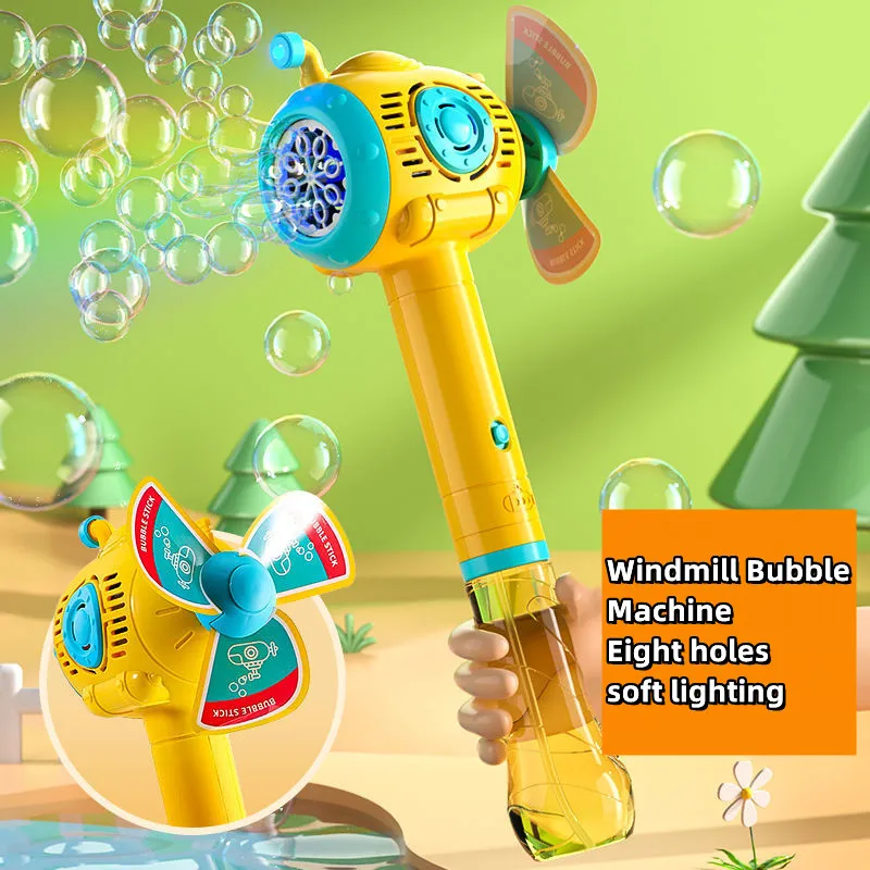 New Bubble Machine Cute Electric Automatic Soap Gun 2 in 1 Windmill for Kids Party Portable Outdoor Blower Toy with LED Light