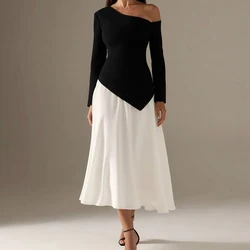 Customized Formal Off The Shoulder Jersey Evening Dress High Quality A-Line Tea Length Long Sleeves Bespoke Occasion G