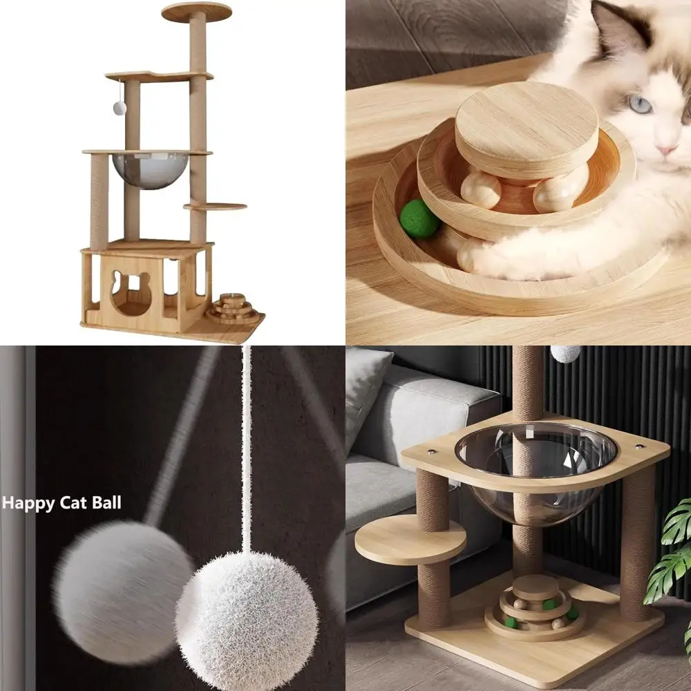 

Compact Space Capsule-Inspired Cat Tree with Scratching Post, Jump Platform, Turntable Toy for Small Cats - Stable and Durable F