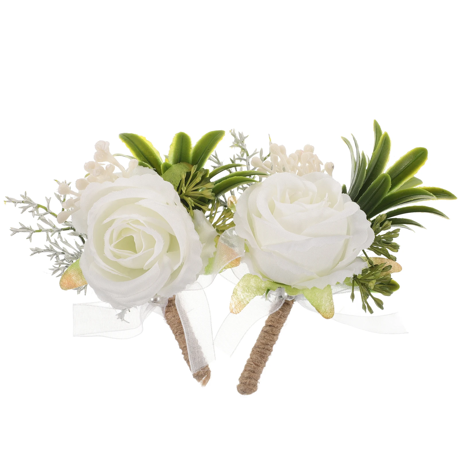

2Pcs Artificial White Rose Boutonnieres Elegant Silk Cloth For Wedding Groomsmen Corsage Lapel Pin Men Suit Prom Events