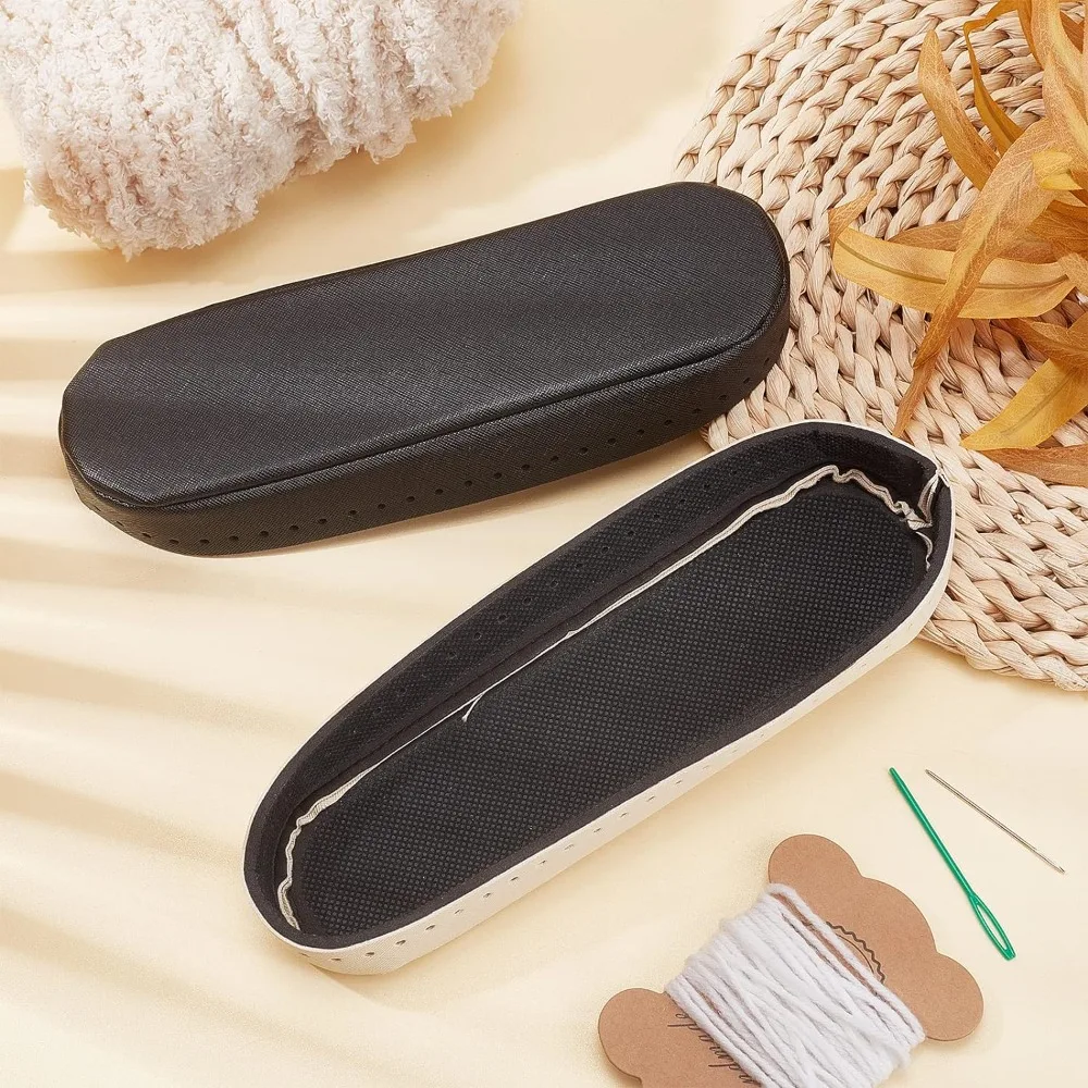 2pcs 3D Knitting Crochet Bag Shaper Pad 9x3.9 Boat Shape PU Leather Bag Bottom 2 Colors Black/Beige Bags Insert Cushion Base