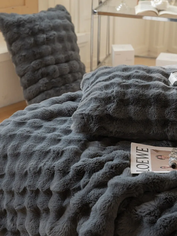 Office doublesided thickened Fluffy Plush Throw sofa blanket Ultra Soft Bubble nap blanket Bedroom Luxury Faux Rabbit Fur Blanke