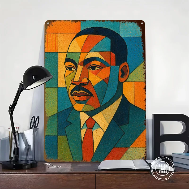 Martin Luther King Jr. Portrait 3D Texture Metal Poster Customized Wall Art Tin Sign Gift for Mancave Home Decorations Wand Deko