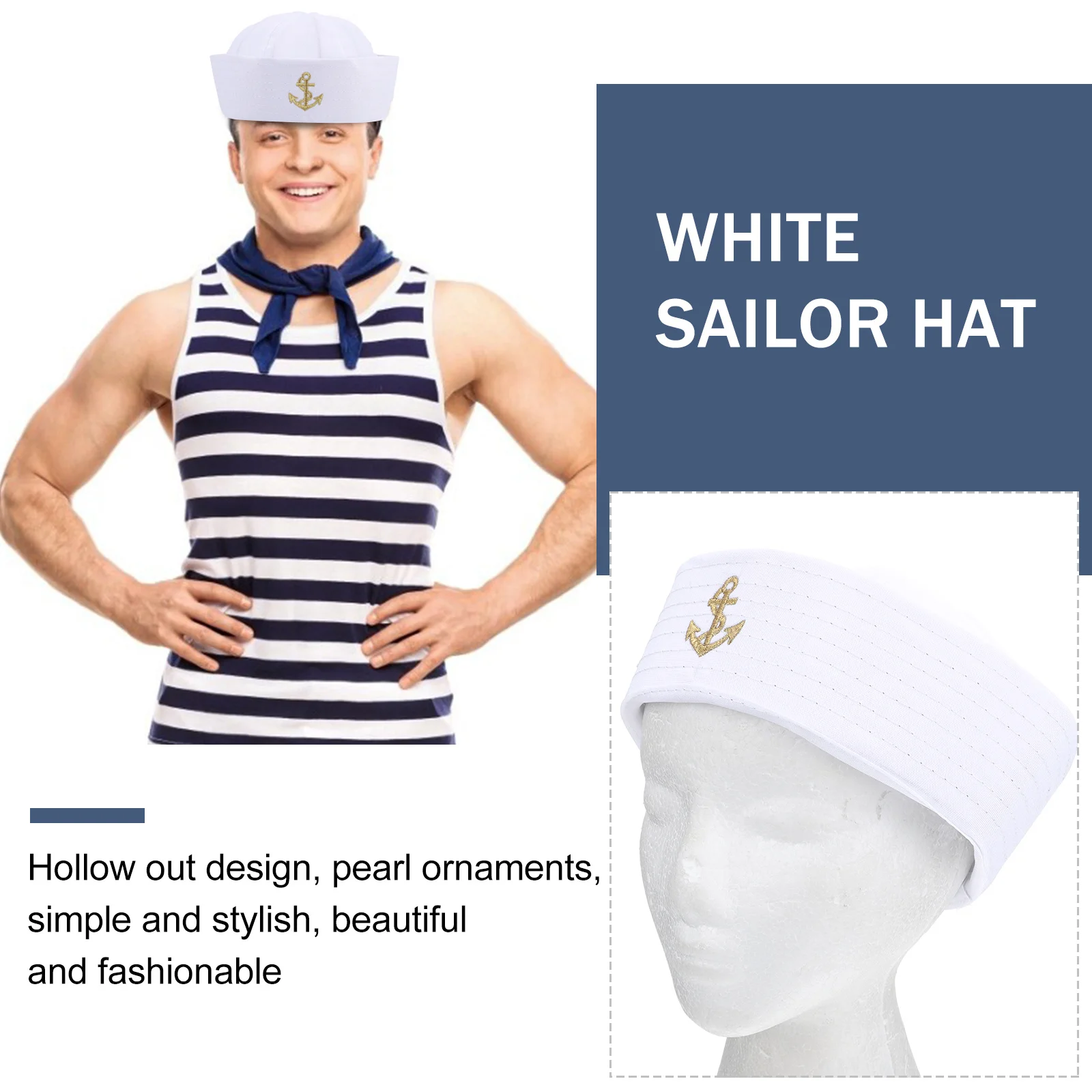 1 Stuks Witte Matrozenhoed Duurzaam Premium Marine Kapitein Kostuum Feesthoed Nautische Accessoire Dome Matrozenhoeden Witte Kapitein Hoeden