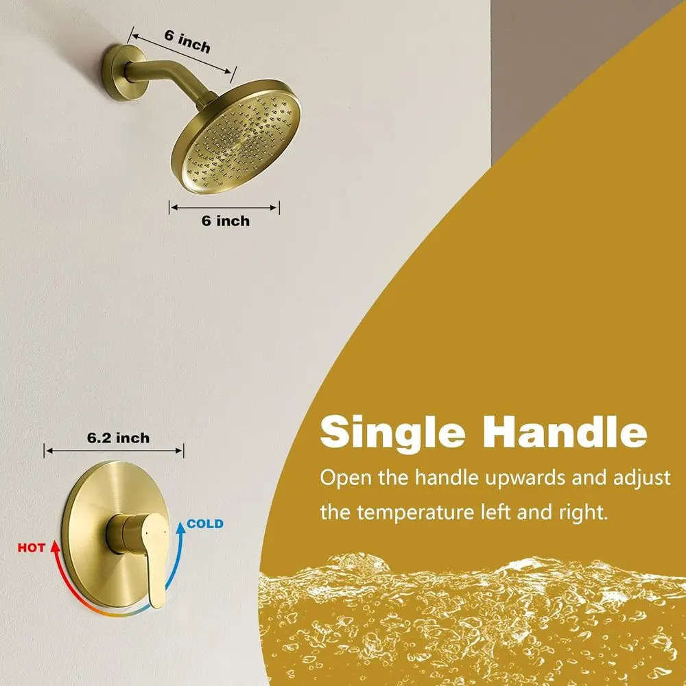 6 رؤوس دش مطري مع صنبور بمقبض واحد ذهبي مصقول ومجموعة حواف حديثة