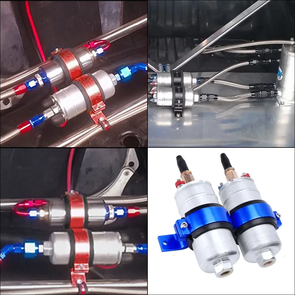 Aluminum Double Fuel Pump Filter Holder 60mm Dual Fuel Pump Mounting Bracket Twin Filter Clamp Cradle Auto Performance Mod Parts
